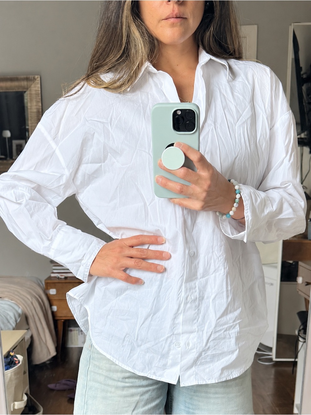 Zara Basic Poplin Shirt White Button Down Shirt X-Small Like New